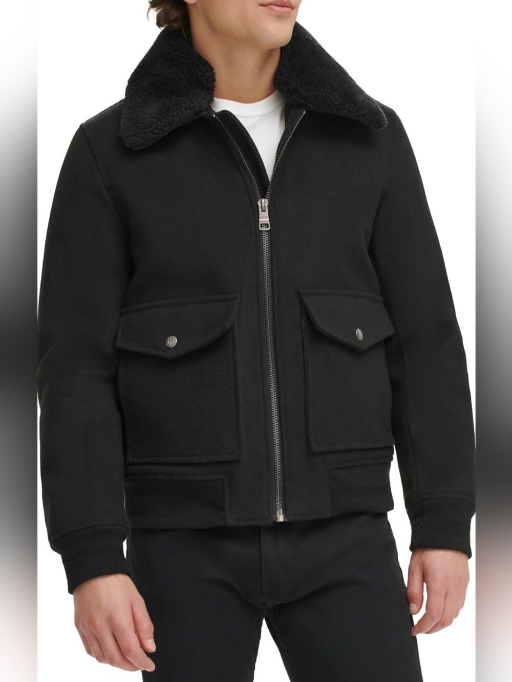 Tommy Hilfiger Men's Wool Blend Bomber Jacket With Faux Fur CollarJacket